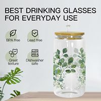 Tasses en verre à sublimation écologique de 16oz avec couvercles en bambou, pailles, lave-vaisselle, micro-ondes, design moderne pour les fêtes