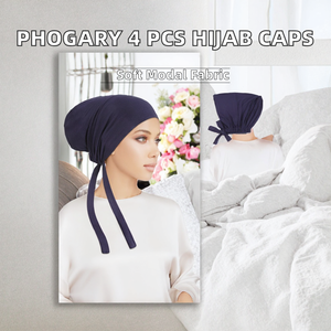 PHOGARY Women's Solid Color <b>Modal</b> <b>Hijab</b> Caps Tie-Back Closure Breathable Modest Daily Wear for Adults - Product Image 2