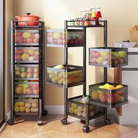 Chariot de rangement rotatif à 360 degrés, multi-niveaux, avec paniers en treillis métallique, à roulettes, pour l'organisation des articles divers de cuisine - Grande Vente
