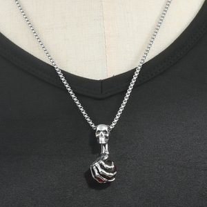 Pendentif Crâne Squelette avec Pierre Rouge, Collier en Acier Inoxydable, Bijoux de Mode Style Punk pour Femme 280733 - Product Image 4