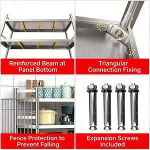 رف تخزين للمطبخ من الفولاذ المقاوم للصدأ 201/304 فضي أبيض قابل للفك متعدد الطبقات سهل التركيب بدون أدوات من تشوانغويلاي - Product Image 5