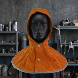 Casque de soudage intégral en daim orange avec fermeture à bouton-pression, réglage manuel de la teinte, protection frontale relevable pour la fabrication métallique - Product Image 4