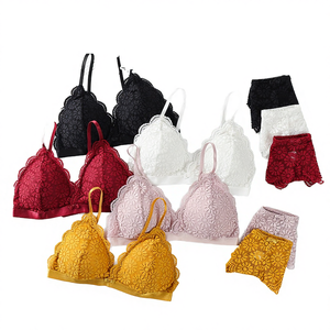 Ensemble soutien-gorge et culotte en dentelle pour femme, tendance, push-up, bretelles ajustables, sans armatures, bonnet complet, couleur unie - Meilleures ventes - Product Image 4