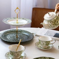 Dekorasi Rumah Cangkir Kopi Keramik Hijau Kreatif dengan Motif Bunga Dekorasi Furnitur Rumah Kantor Cangkir Teh Keramik Set Hadiah Perlengkapan Dapur