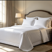 Parure de lit de luxe pour hôtel en coton égyptien 100% tissé - Drap-housse, drap plat, housse de couette, taie d'oreiller - Blanc écologique 300TC toutes saisons