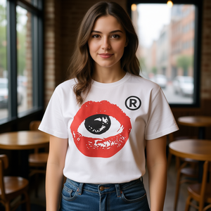 T-shirt Grafica Unisex con Design Labbra e Occhi, Maglietta Casual Trendy, Top di Tendenza per Ogni Giorno, Idea Regalo Unica - Product Image 3