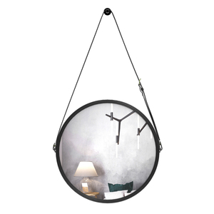 Round Wall Hanging <strong>Mirror</strong> with Iron Frame <strong>Lightweight</strong> with Faux Adjustable PU Leather Strap - Product Image 6