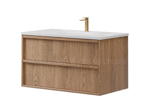 Modern Luxury Solid Wood Waterproof Hotel Use Bathroom Vanity <b>Wall</b>-<b>Mounted</b> <b>Cabinet</b> with Porcelain Basin - Product Image 5