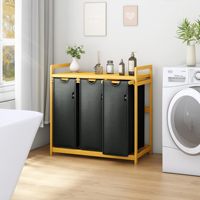 Panier à linge en bambou personnalisé d'approvisionnement d'usine avec 3 compartiments, 150 L, conception arquée, panier à linge amovible pour sac à linge