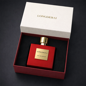 Botella de Perfume de Vidrio Plana Roja y Negra de Lujo, Personalizada y Única, de 30ml, 50ml, 100ml, con Tapa Metálica y Acabado en Terciopelo - Product Image 3
