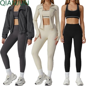 Conjunto <span class=keywords><strong>Deportivo</strong></span> de 4 Piezas para Mujer con Logo Personalizado Ropa Activa para Yoga <span class=keywords><strong>Crop</strong></span> <span class=keywords><strong>Top</strong></span> de <span class=keywords><strong>Manga</strong></span> <span class=keywords><strong>Larga</strong></span> Leggings Tallas Grandes para Gimnasio y Fitness - Product Image 1