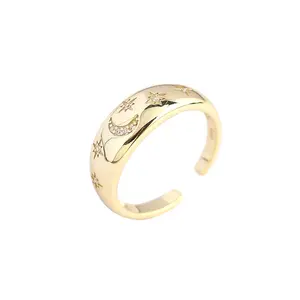 Chunky star moon 18k gold ring set wedding sterling silver 925 adjustable ring