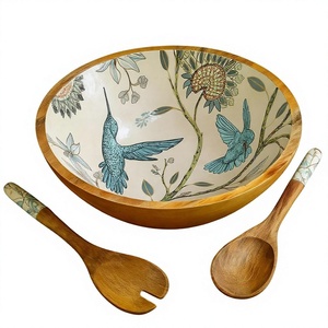 Tazón de Madera Hecho a Mano, Ecológico y Duradero, con Diseño Floral de Aves, Apto para Lavavajillas, para Servir Alimentos, Fiestas, Regalos, con Logotipo Personalizado - Product Image 4