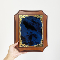 Plaque de certificat en bois brun vierge avec plaque dorée et bleue MH-FJ0135