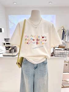 Camisa Holgada de Algodón Puro Lavable con Letras Bordadas en Color Vintage de Verano <span class=keywords><strong>para</strong></span> Chicas <span class=keywords><strong>Gorditas</strong></span> de Talla Grande 120.00kg, Rejuvenecedora - Product Image 1