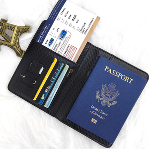 Wholesale Carbon Fibre PU Leather <strong>RFID</strong> <strong>Blocking</strong> Travel Passport Holder <strong>Wallet</strong> With Ticket and ID Card Slots - Product Image 2