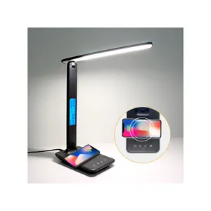 10W QI kablosuz şarj LED masa lambası takvim sıcaklık çalar saat göz koruması çalışması iş ışık masa lambası