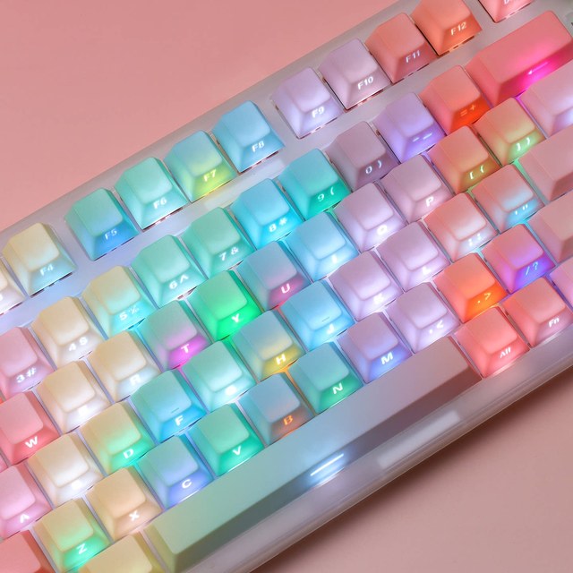 Minimalist RGB-compatible Macaron PBT Keycaps Double-Shot Cherry Profile Side-Light Transmitting Dye-Sub for Mechanical Keyboard