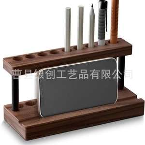 Wooden Pen Holder Multi Functional <b>Desktop</b> Stationery With Phone <b>Stand</b> Square Shape Customizable Color - Product Image 2