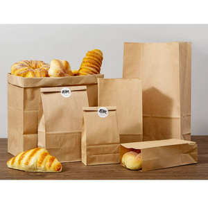 Sacs de transport en papier kraft brun alimentaire à fond plat avec impression personnalisée à emporter <span class=keywords><strong>boulangerie</strong></span> pour emballage alimentaire - Product Image 2