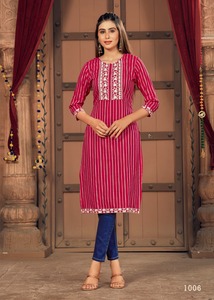 ผ้าไหมรัสเซียพร้อมแถบ Jacquard เสื้อผ้าอินเดียและปากีสถานสุภาพสตรี Kurti สําหรับขายส่งออกจากอินเดีย - Product Image 6