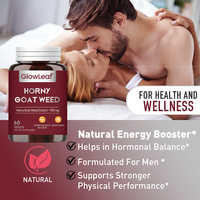 GlowLeaf Horny Goat Weed Comprimés Suppléments d'amélioration masculine pour hommes Soutien énergétique Horny Goat Weed Comprimés Suppléments pour hommes