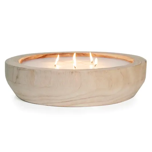 Light Natural Color Large Long Hand Carved Wooden Dough Bowl Paulownia Wood Round Candle