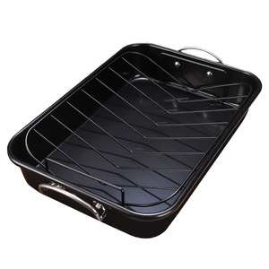 OEM/ODM Grille de 15 pouces Porte-réseau Double Poignée en acier au carbone Rectangle Antiadhésif Poulet Rôti Dinde Plaque de Cuisson Grill Pan Plat - Product Image 6