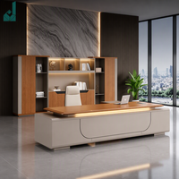 Bureau de direction moderne en forme de L avec armoire latérale, éclairage LED ambiant et verrouillage par mot de passe, poste de travail exécutif en MFC E0