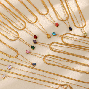 Collier personnalisé en acier inoxydable 316L plaqué or 14k 18k, design original avec zircon et pierre de naissance, pour femmes, vente en gros - Product Image 1