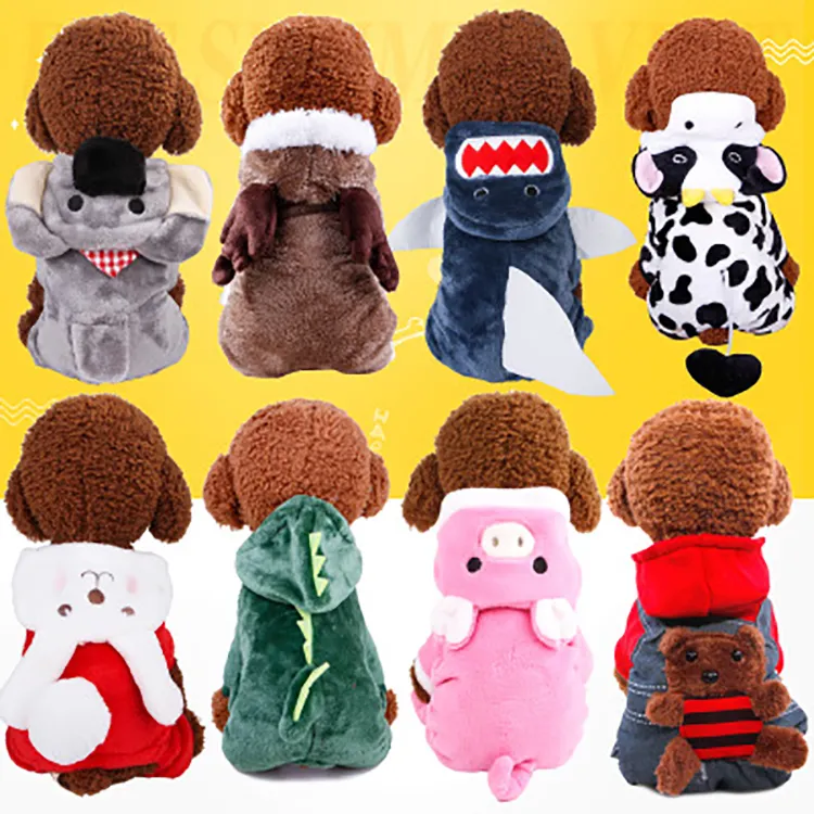 Wholesale Funny Pet Dog Apparel Clothes Cartoon Elk Cow Warm Small Autumn Winter Pet Dog Clothes Costume Luxury