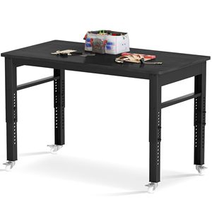 Height Adjustable Black Workbench 47.2" Heavy-Duty <b>Work</b> Bench <b>Table</b> Mobile Workbench With Lockable Casters - Product Image 1