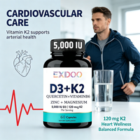 Superalimento para la Salud, Cápsulas de Vitamina D3 K2 5000 UI para Adultos, con Magnesio B6, Zinc y Quercetina, para Energía, Sistema Inmunitario y Salud Muscular