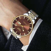 Montre mécanique automatique pour homme PINDU, ultra-fine, minimaliste, avec index en diamant, fenêtre de date, bracelet en acier inoxydable