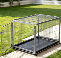 Cage pour animaux de compagnie robuste et simple en fil gris, protection des coins arrondis, porte à accès unique, clips de verrouillage doubles, plateau amovible, pliable à plat