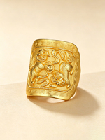 Bague de mariage unisexe réglable en argent sterling 925 plaqué or avec double relief lion Fu, style vintage, vente en gros OEM/ODM