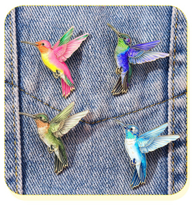 Vente en gros : Épinglette en alliage de zinc émaillé, imprimée UV, thème colibri aux couleurs vives, design de vol réaliste, accessoire décontracté, cadeau - Product Image 4
