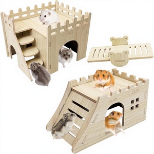 Ensemble de cachettes pour hamsters et gerbilles, <span class=keywords><strong>maison</strong></span> en bois avec toit, escalier, toboggan, balançoire, abri ludique, accessoires de <span class=keywords><strong>cage</strong></span> pour hamsters nains, souris et autres rongeurs - Product Image 1