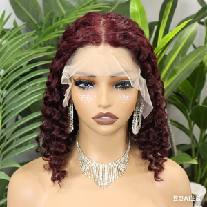 FH #99J Deep Wave Human Hair Bob <b>Wigs</b> 13x4 Transparent Lace Frontal Vietnamese Hair <b>Short</b> <b>Wig</b> - Product Image 5