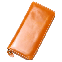 Dompet Wanita Kulit Sapi Asli Model Clutch Panjang dengan Ritsleting, Dompet Koin Kulit Asli Tempat Kartu Kunci