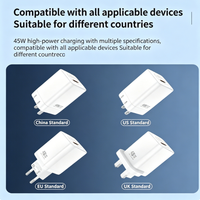 Cargador de Pared Portátil GaN de 45W con Doble Puerto PD 3.0 Tipo C y Enchufe Plegable de 90 Grados para EE. UU., UE y Reino Unido, Compatible con iPhone 16, 15, Samsung y Laptops