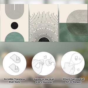 ชุดศิลปะติดผนังสไตล์โบโฮ<span class=keywords><strong>3</strong></span>ชุดผ้าแนวเรขาคณิตแบบมินิมอลลิสสำหรับตกแต่งศิลปะผ้าใบสีเขียวดวงอาทิตย์สำหรับห้องพักที่ทันสมัย - Product Image 3