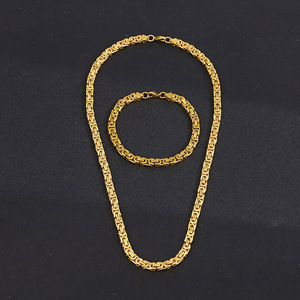 Collana a catena a maglie piatte Emperor in acciaio inossidabile color oro, stile europeo-americano, alla moda, unisex, set <span class=keywords><strong>Chen</strong></span> Yue, all'ingrosso - Product Image 3
