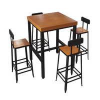 Ensemble table et chaises de bar moderne en bois massif et métal pour café à domicile et usage extérieur-résistant à l'eau et durable
