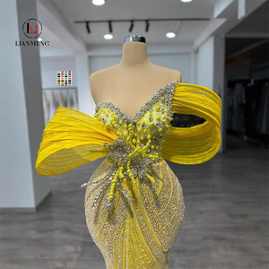 LM A722 amarillo de alta gama cena diosa americana guantes moda bordado diamantes de imitación lentejuelas dulce leopardo letra vestido Natural