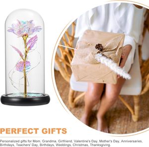 Rose artificielle en feuille d'or 24 carats sous cloche en verre avec lampe LED, cadeau pour la Saint-Valentin et la fête des mères 2025 - Product Image 3