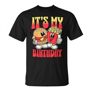Camiseta con temática de cumpleaños de hamburguesas con diseño de hamburguesa y papas fritas de dibujos animados para fiestas - Product Image 2