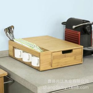Wooden desktop coffee capsule storage box, <b>tea</b> bag and <b>tea</b> <b>set</b> storage box, storage compartments, drawer, coffee machine rack - Product Image 2