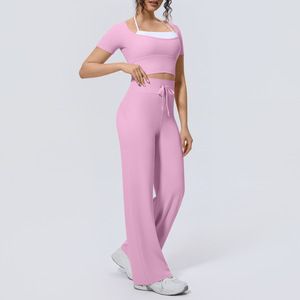 Ensemble de yoga pour femme ODM/OEM, nouveau coloris assorti, respirant, léger, avec logo frontal, deux shorts amples - Product Image 5