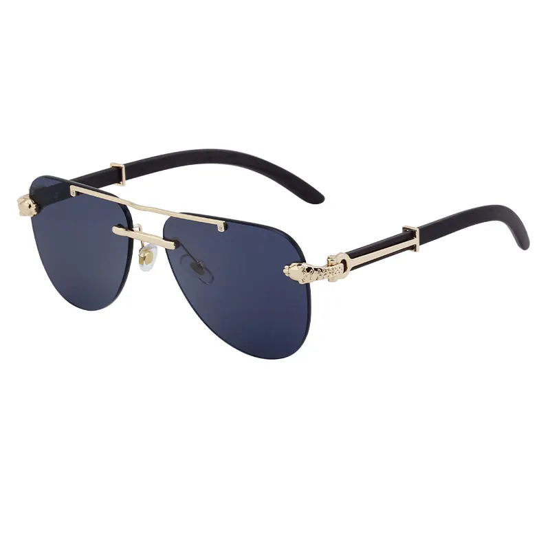 KAJILA 2024 High Quality Vintage Retro Aviation Wood Grain Color Arms Frameless UV400 Shades Sun Glasses Sunglasses for Men